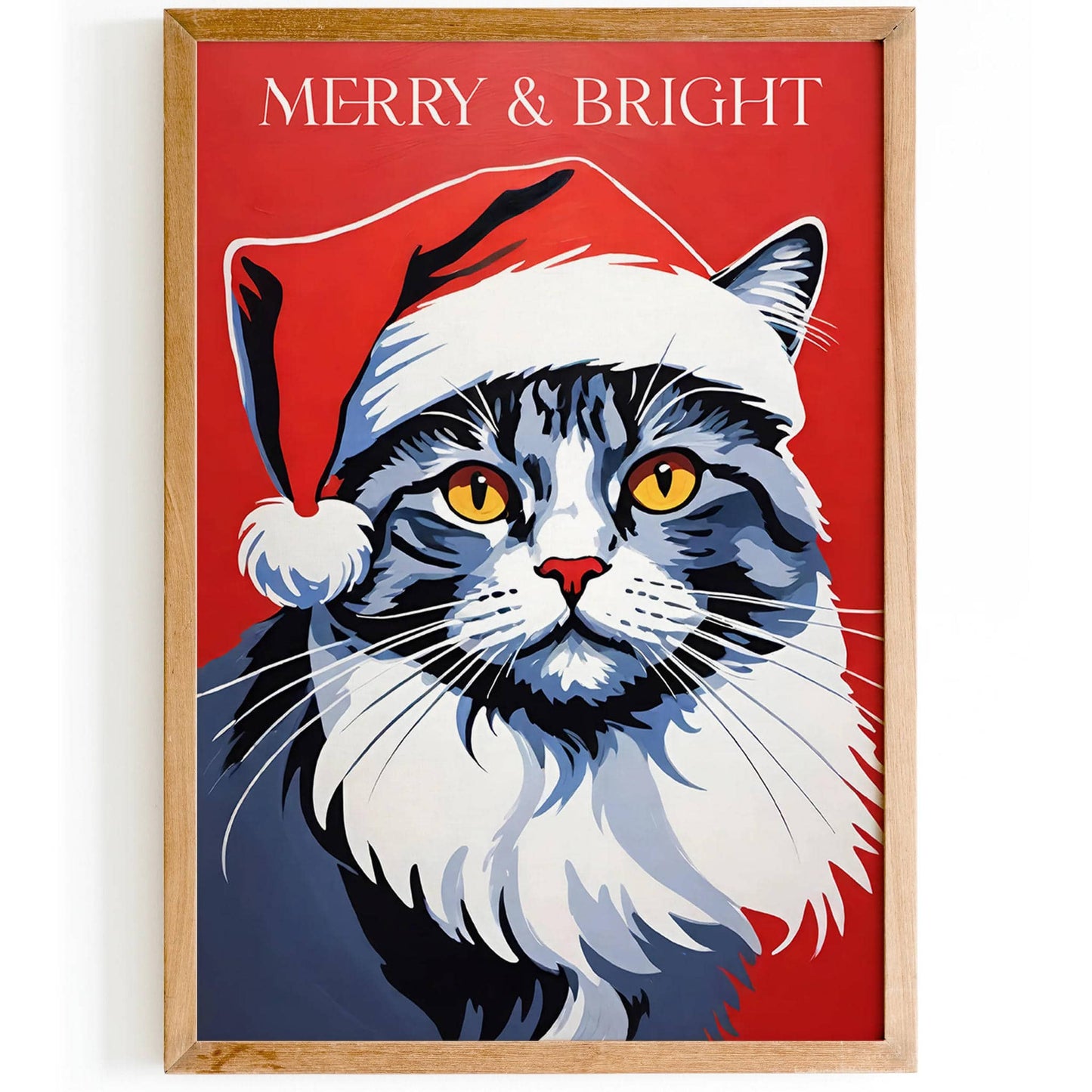 Santa Cute Cat Red Christmas Print - HypeSheriff