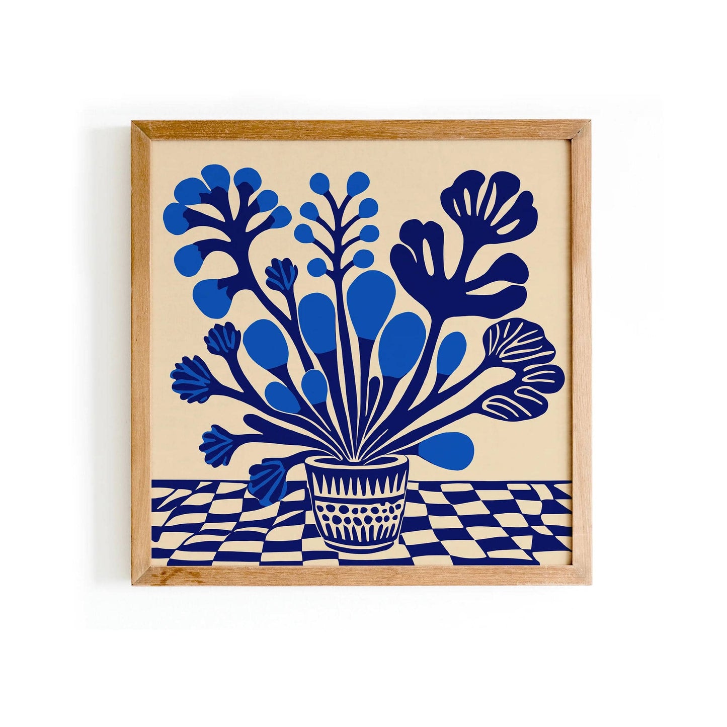 Blue Nautical Retro Floral Square Print