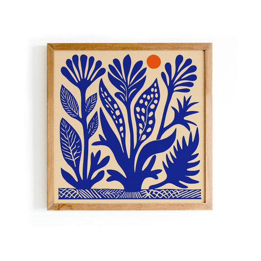 Blue Abstract Botanical Art Print – Square Wall Decor