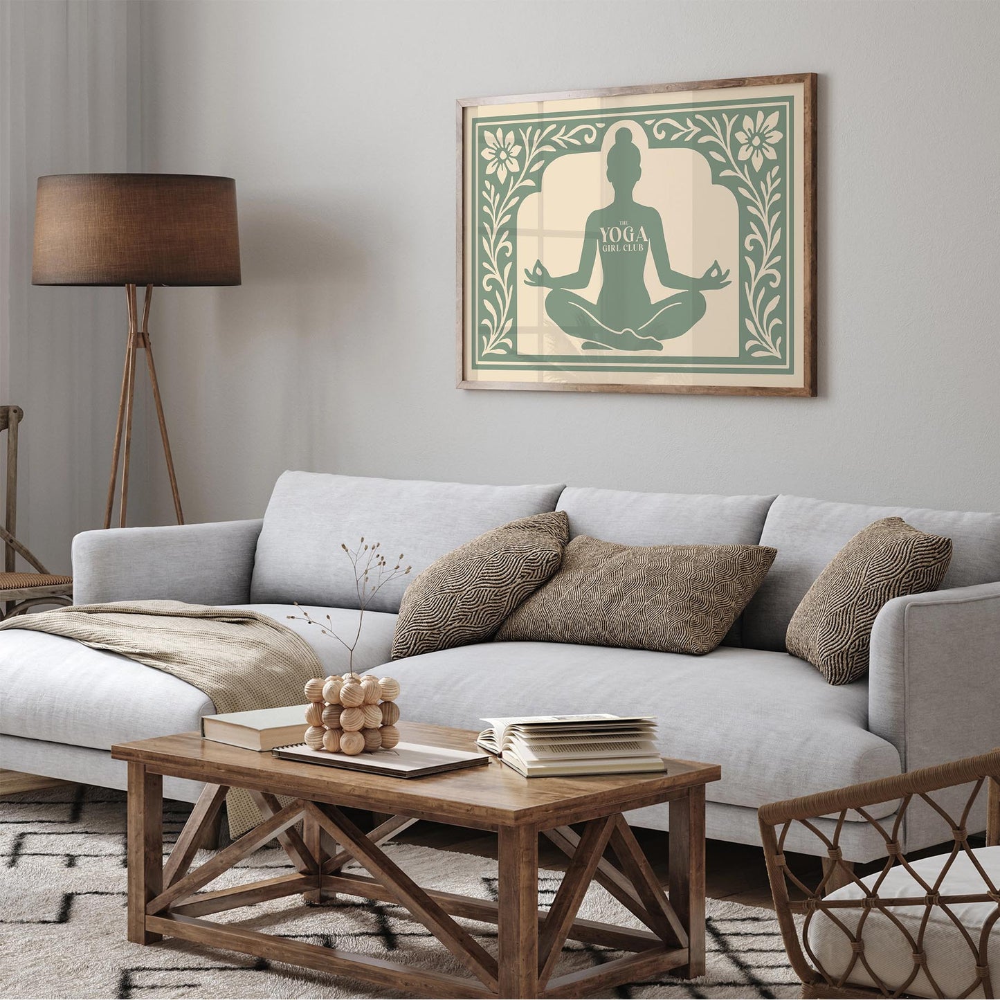 The Yoga Girl Club Poster - Sage Green Horizontal Wall Art Print