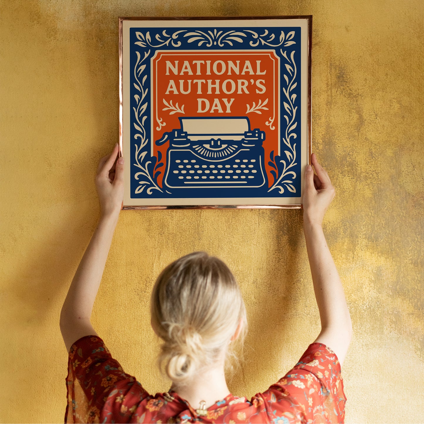 National Authors Day Square Print - Typewriter and Floral Art