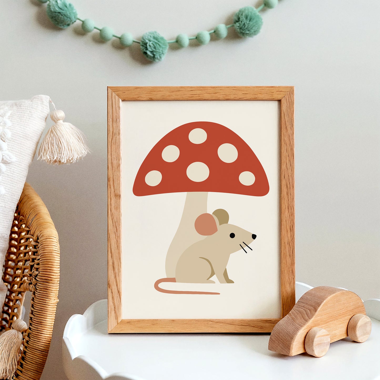 Little Mouse & Red Mushroom – Scandinavian Art Print