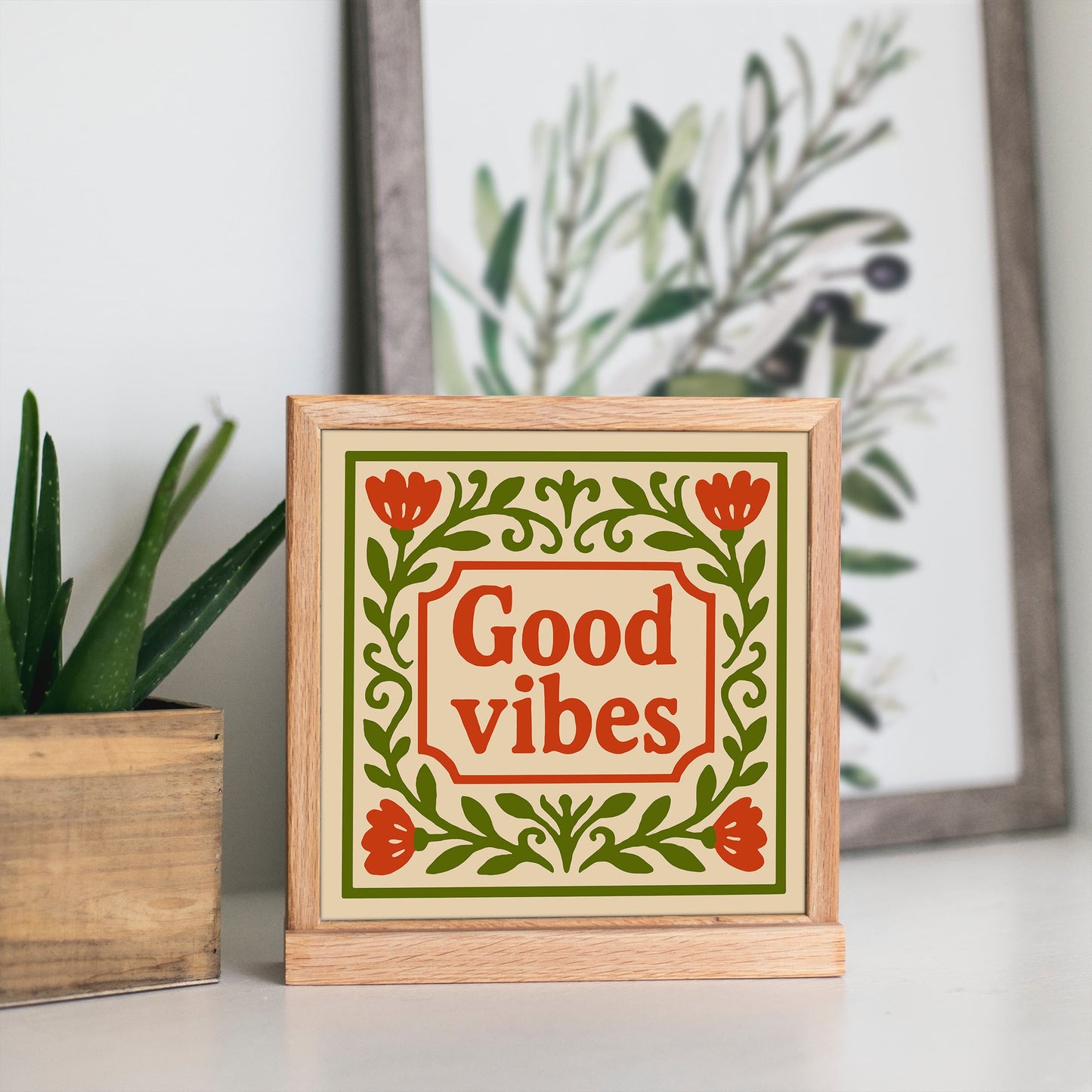 Good Vibes Quote Square Art Print