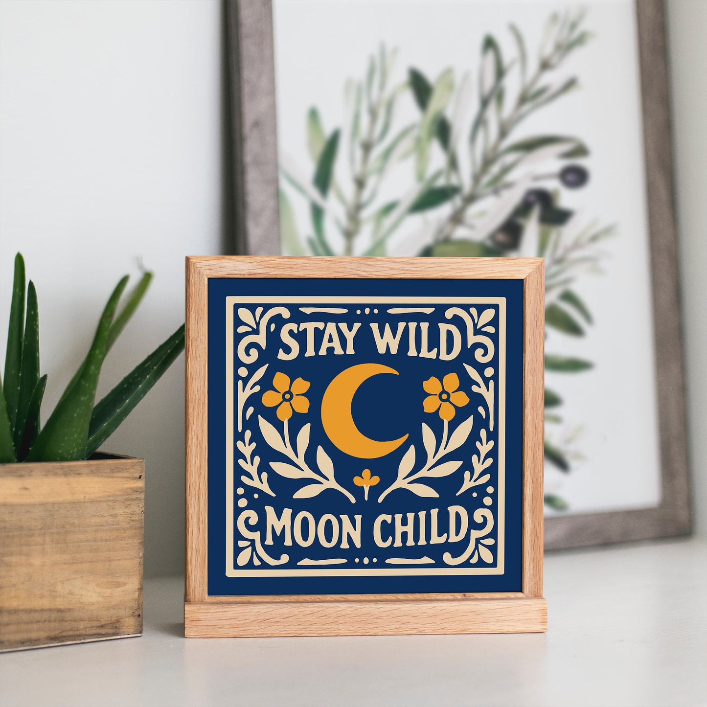Stay Wild Moon Child Square Print - Blue Botanical Poster