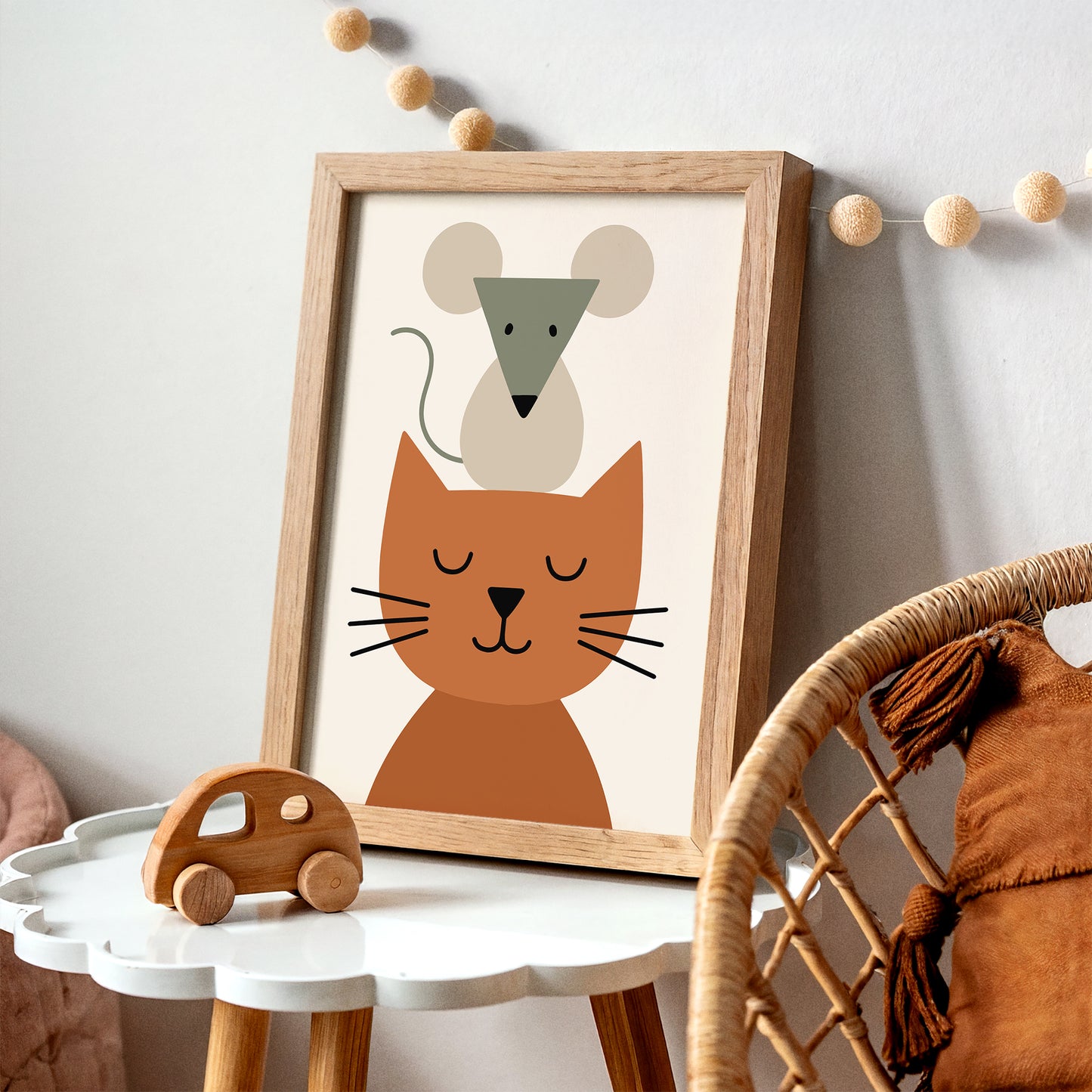Funny Cat & Mouse Art Print – Scandinavian Kids Room Decor