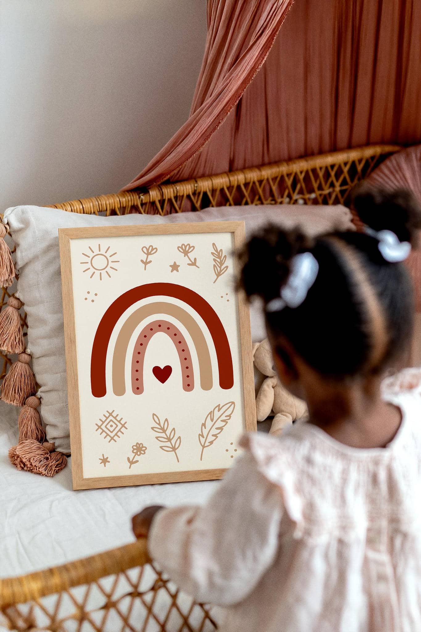 Boho Chic Kids Wall Art – Floral & Rainbow Room Decor