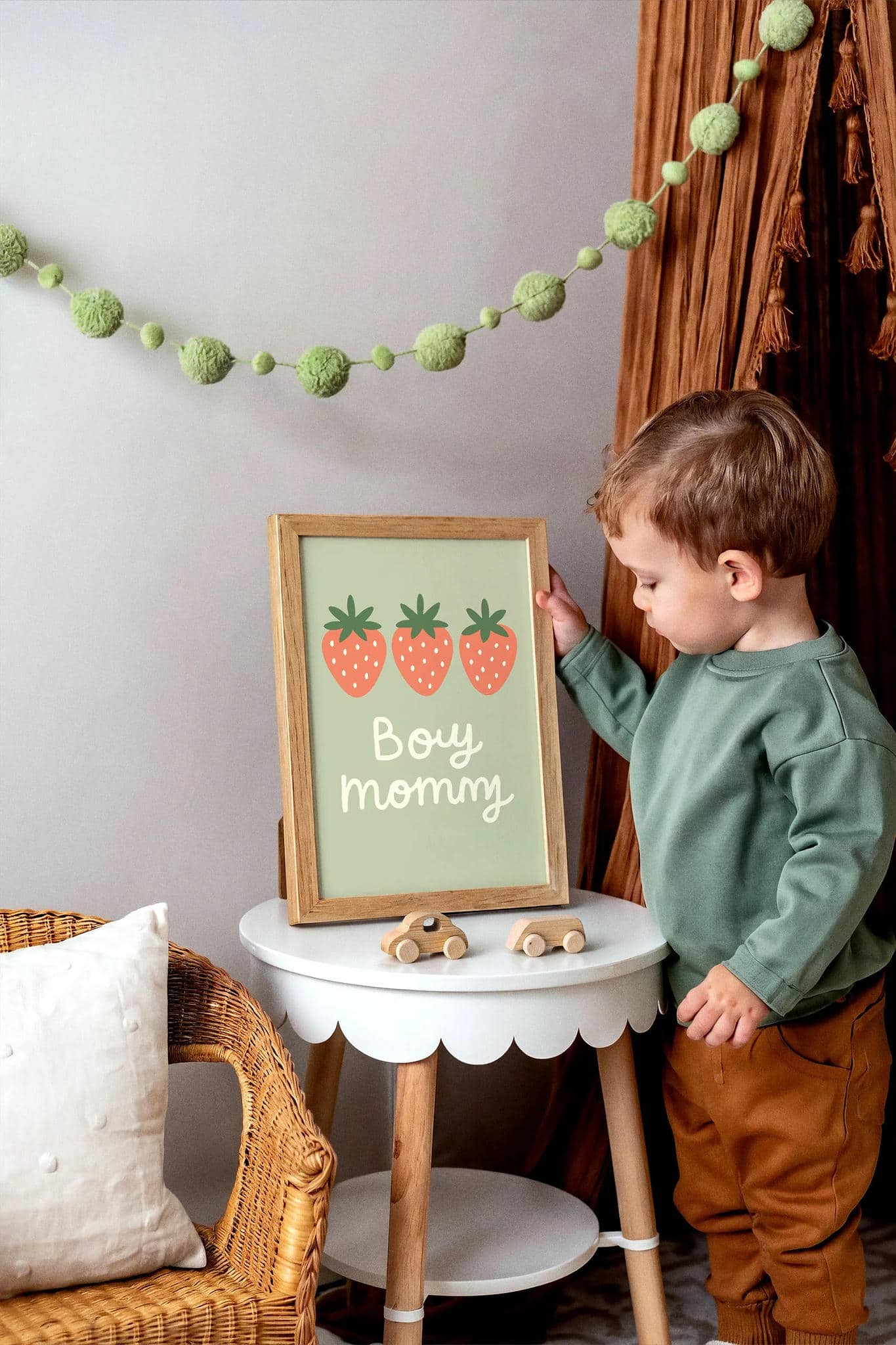 Boy Mommy Quote Poster with Cute Strawberry Art