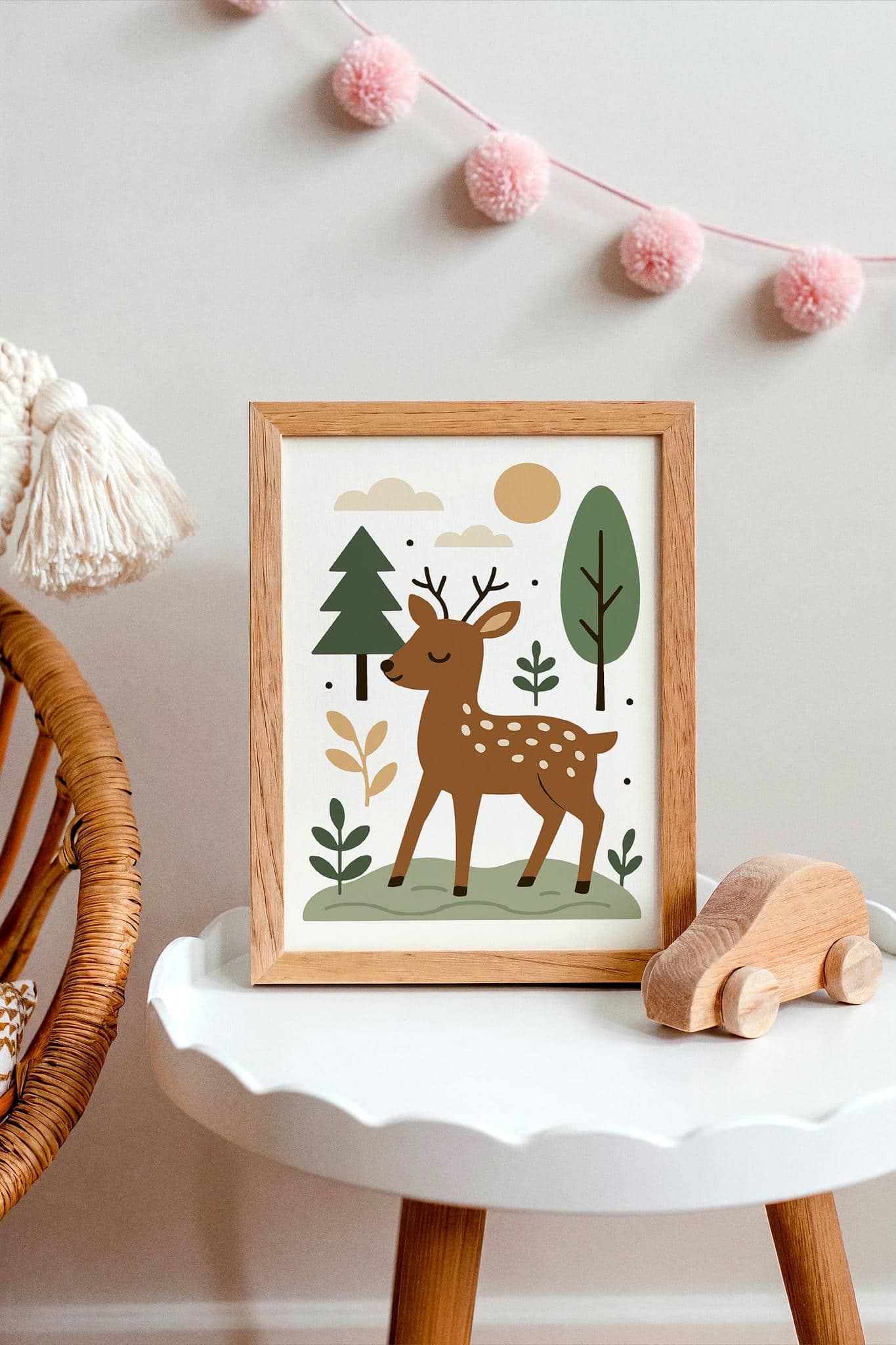 Cute Deer in Forest Poster – Woodland Animal Art Print