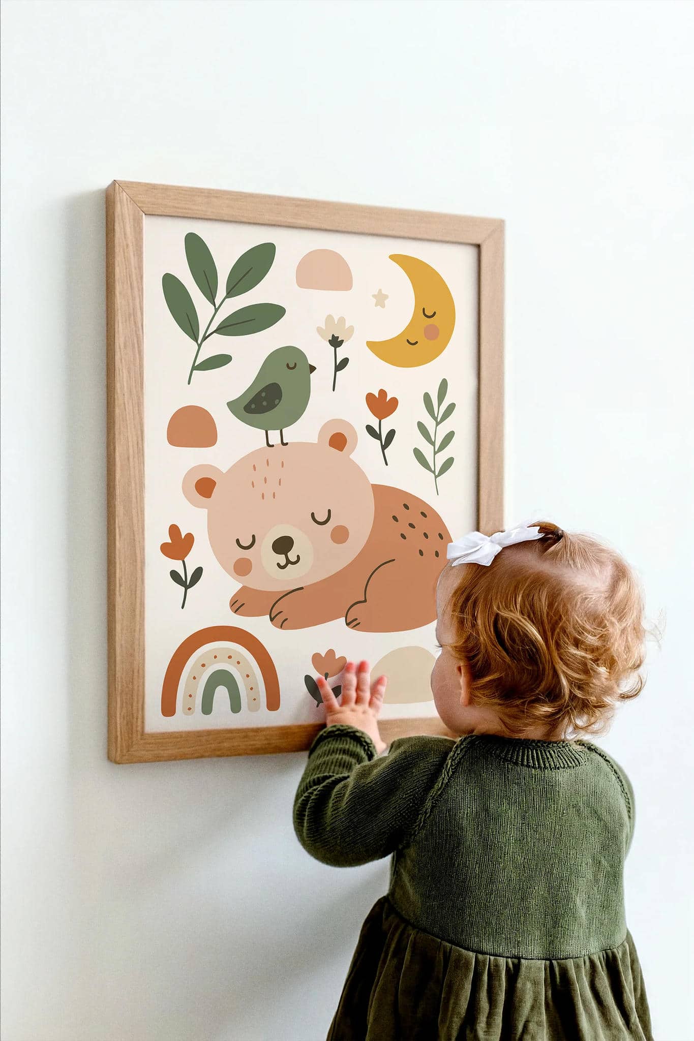 Boho Kids Wall Art – Sleeping Bear & Moon
