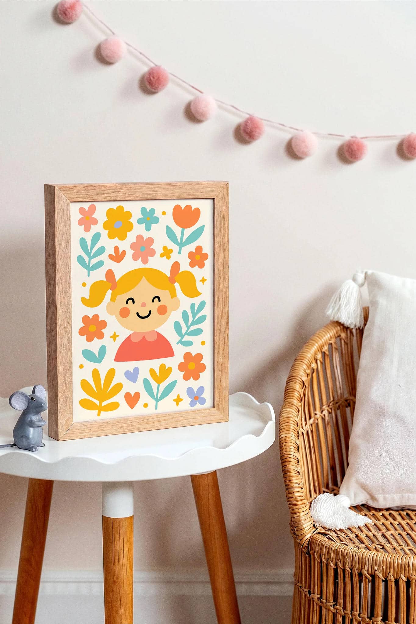 Sweet Girl Surrounded by Flowers – Nursery Print