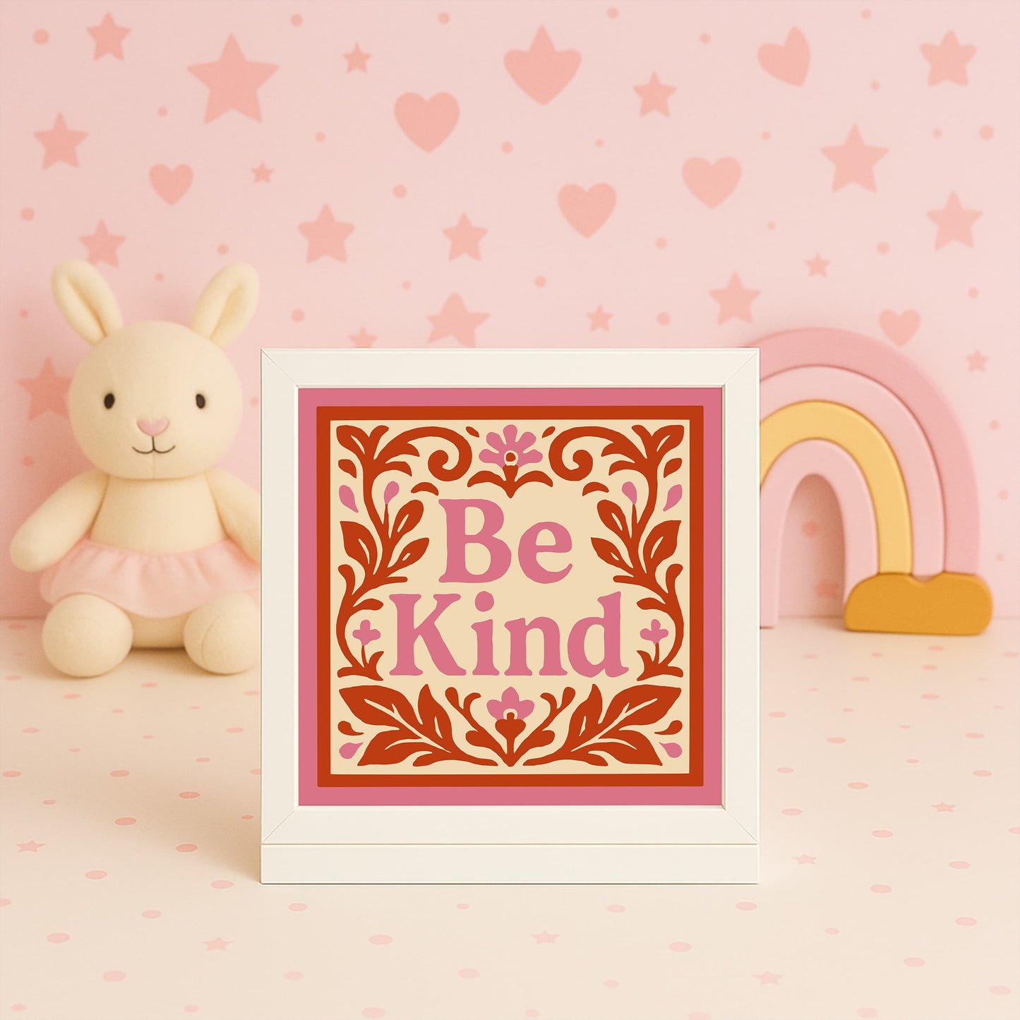 Be Kind Red & Pink Quote Wall Art Print