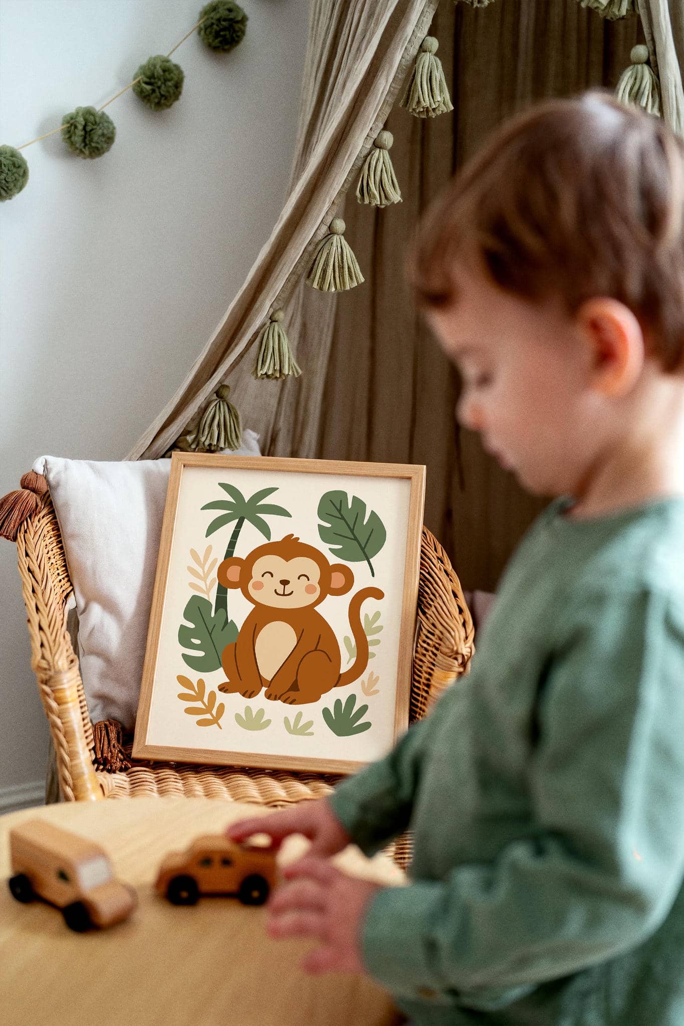 Playful Monkey Poster – Tropical Jungle Nursery Art