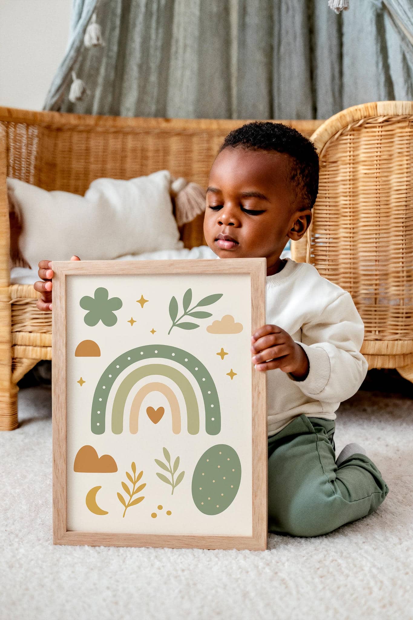 Boho Rainbow Poster – Earthy Green Tones