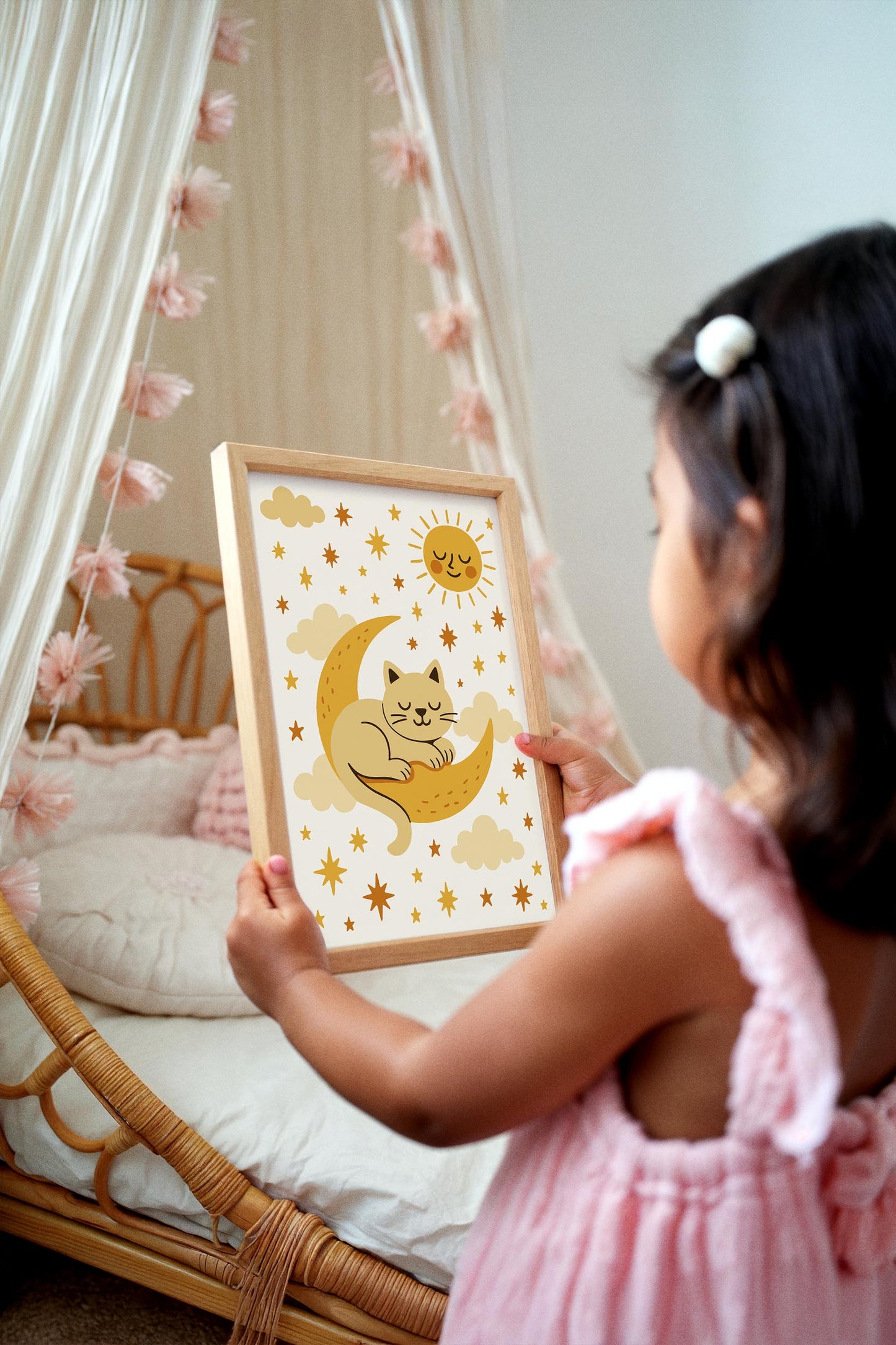 Sleeping Cat on the Moon Poster - Kids Room Wall Art