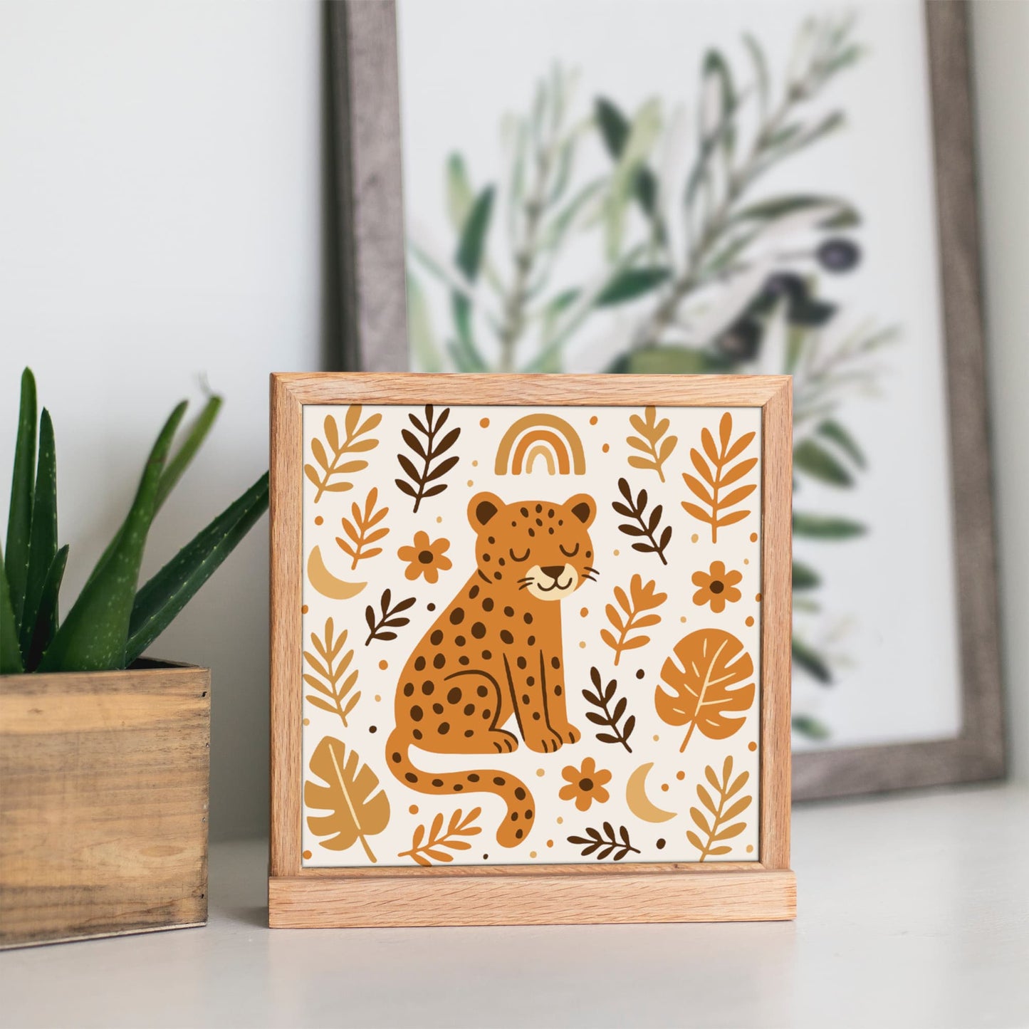Boho Cheetah Poster - Square Floral Animal Wall Art