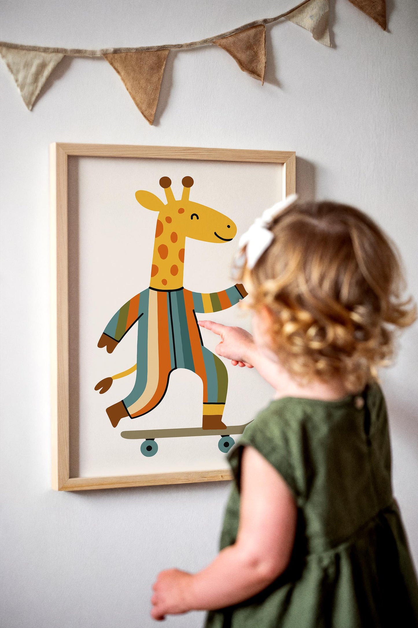 Whimsical Giraffe on Skateboard Poster - Kids Room Wall Art