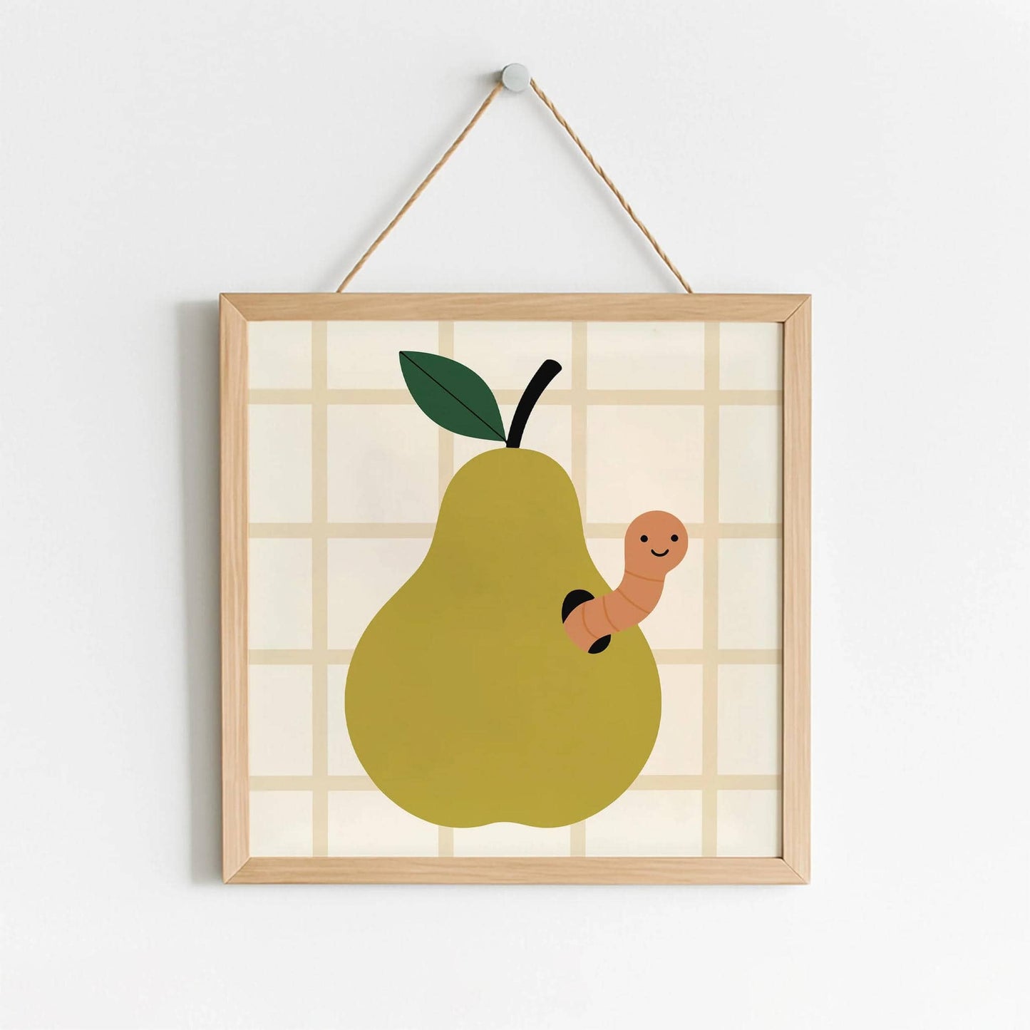 Green Pear with a Worm Poster – Square Art Print