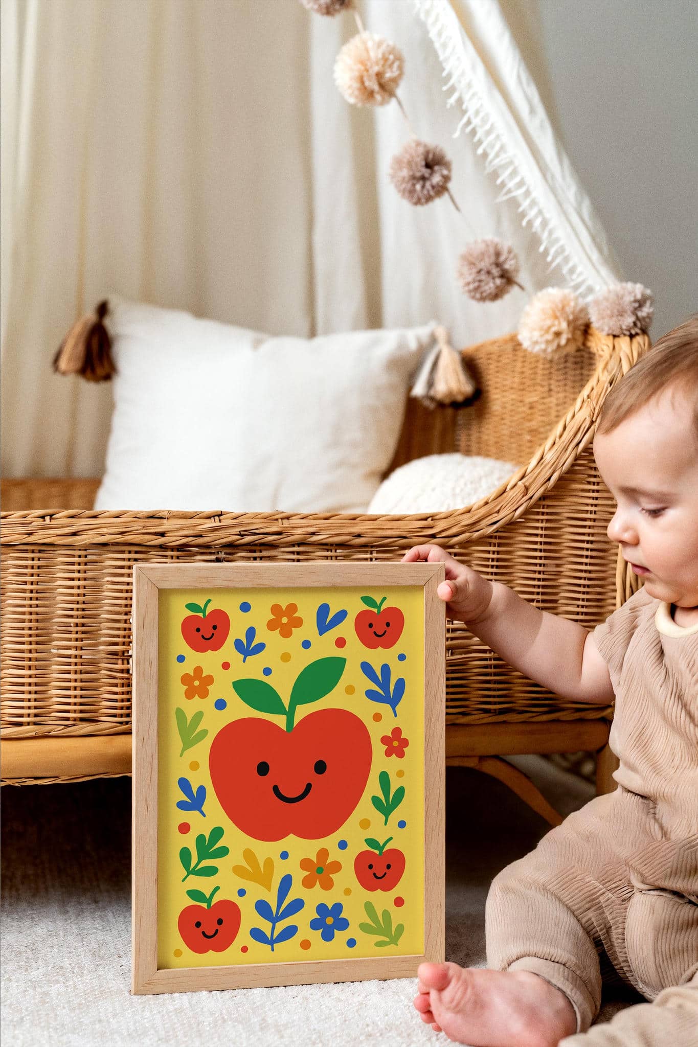 Happy Apples Poster – Colorful Fruit Wall Art for Kids