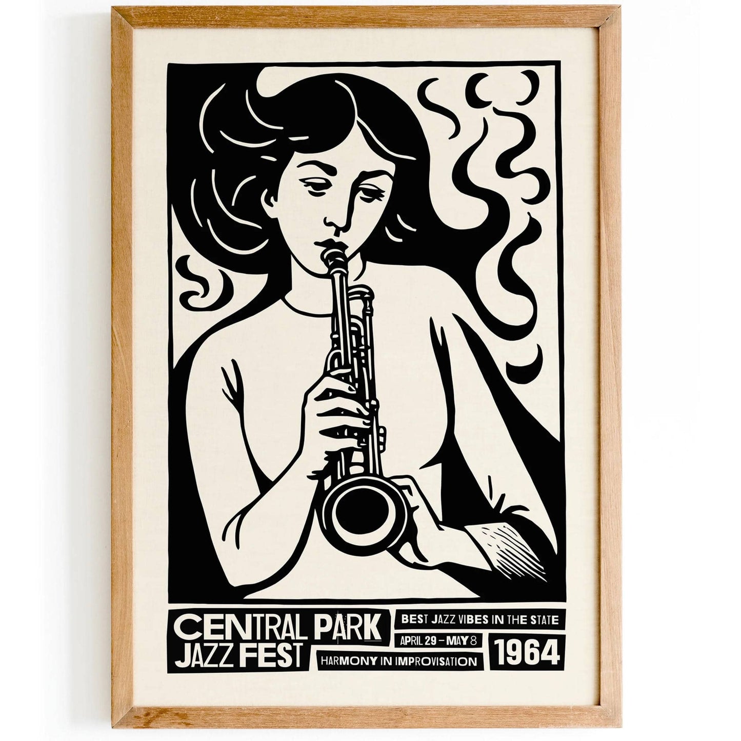 1964 Black and White Jazz in Central Park Wall Art - HypeSheriff