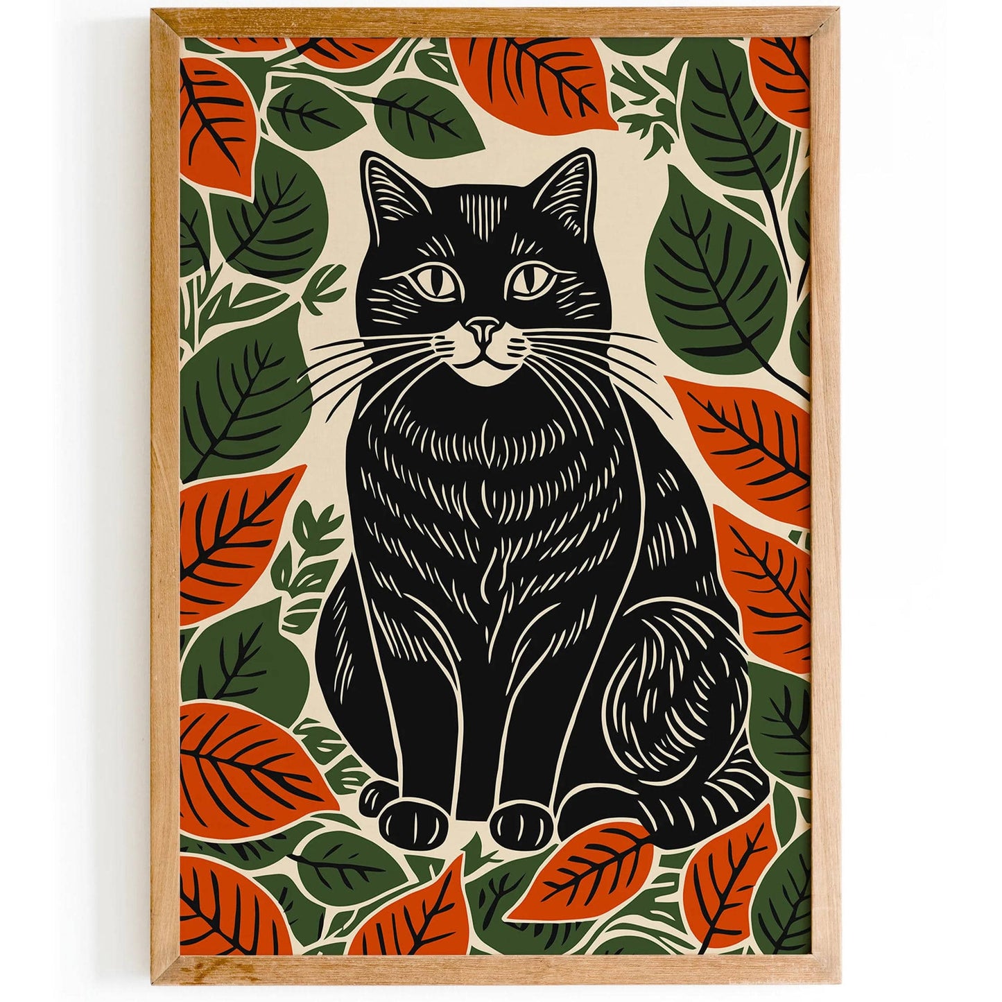 Black Cat in Fall Leaves Art Print 2025 - HypeSheriff
