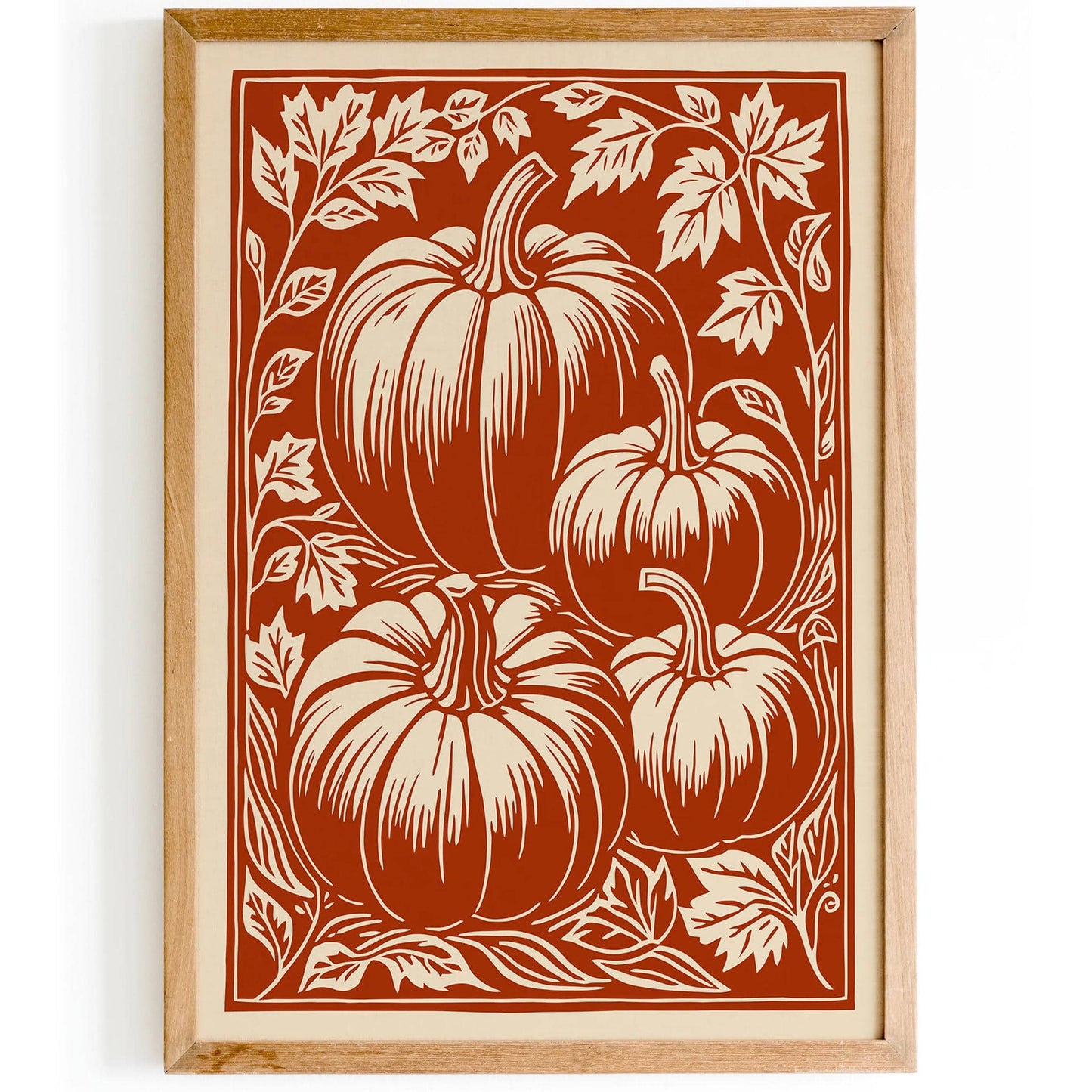 Pumpkins Linocut Vintage Art Print - HypeSheriff