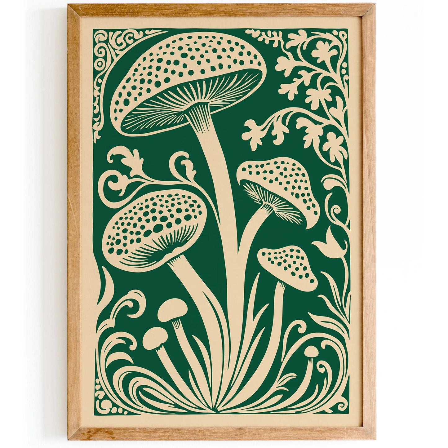 Green Mushrooms Art Farmhouse Kitchen Poster