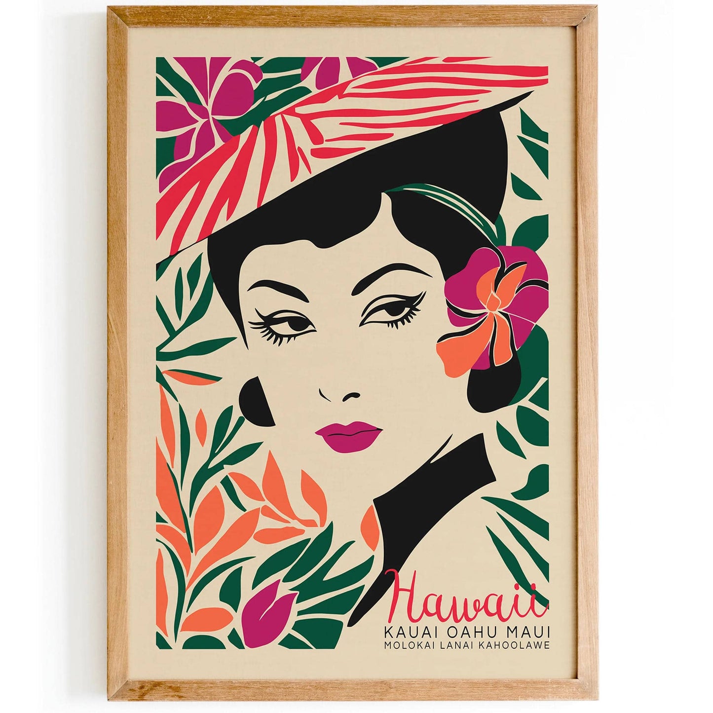 Hawaii Travel Poster with Woman Portrait - HypeSheriff