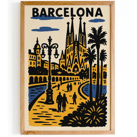 Barcelona Spain Poster - Retro Travel Art Print