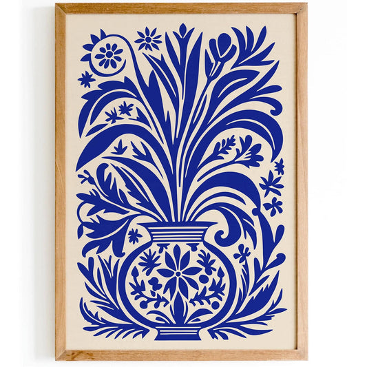 Blue Eclectic Flowers in Vase Poster