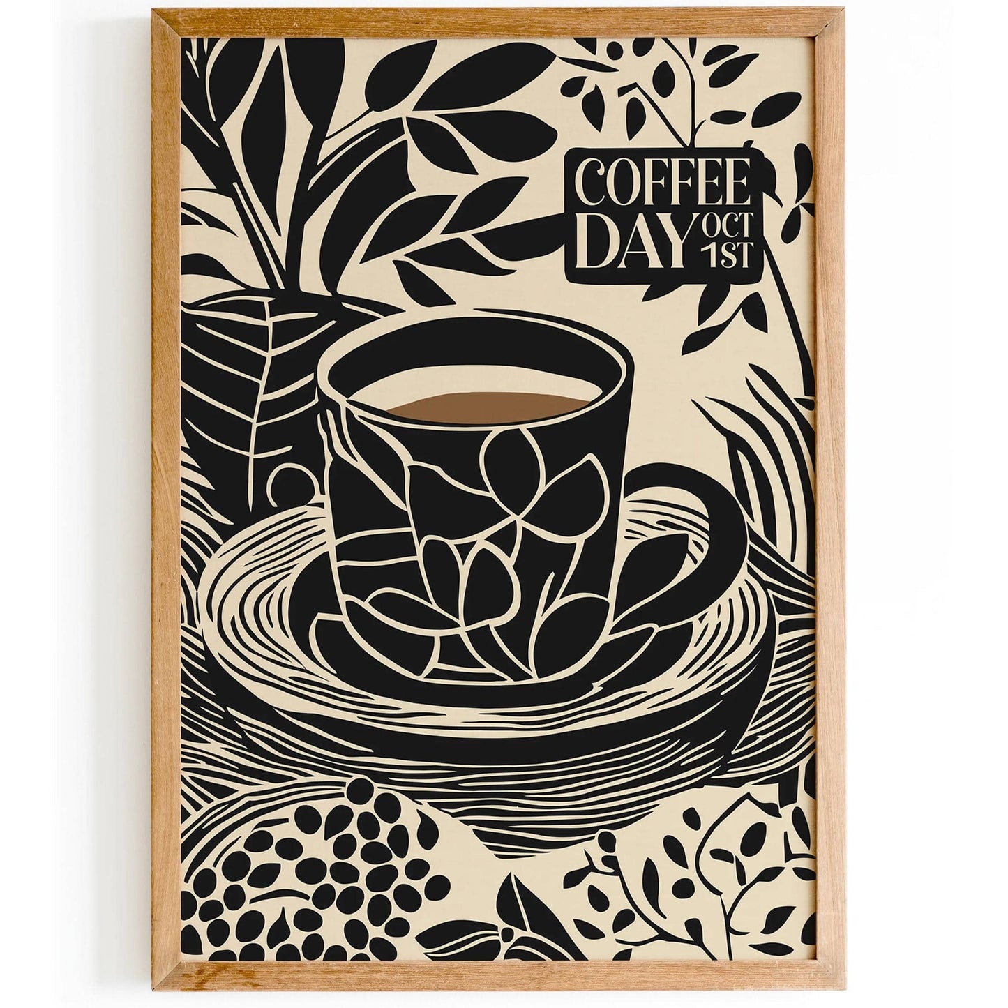 Coffee Day Linocut Style Poster - HypeSheriff