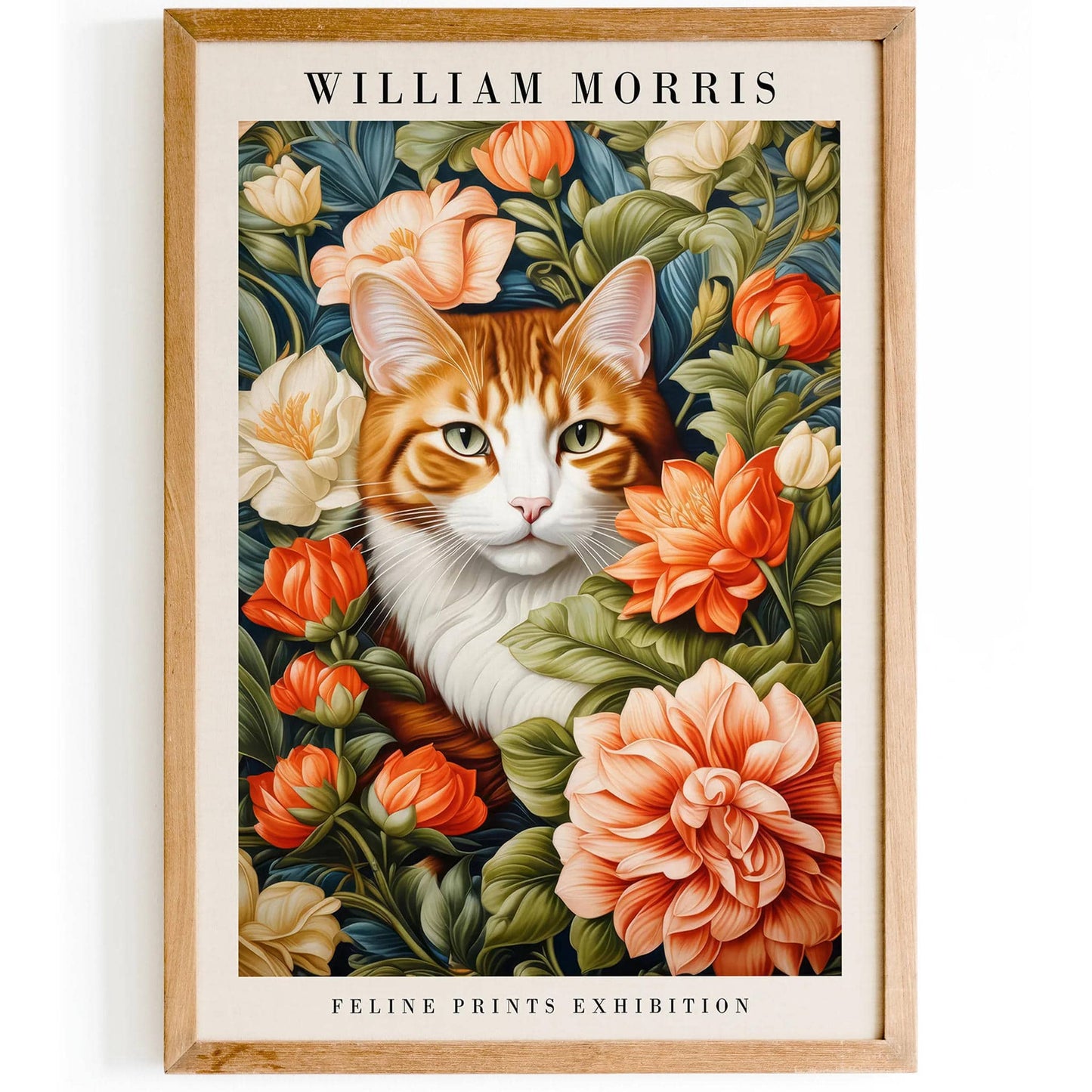 William Morris Feline Cat in Flowers Wall Art - HypeSheriff
