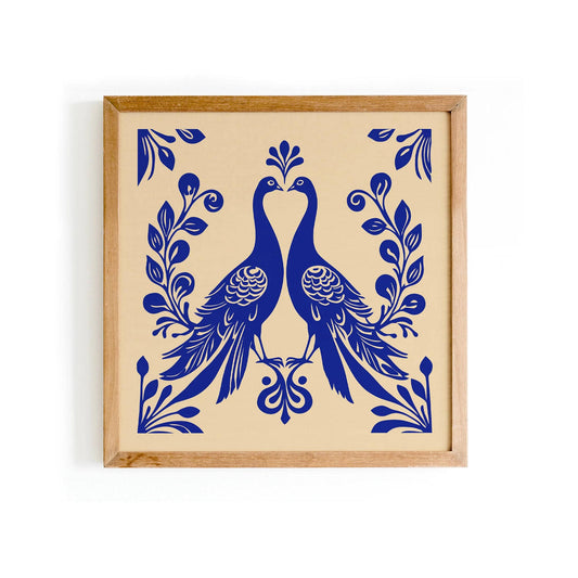 Blue Peacocks Art Nouveau Print – Square Wall Art