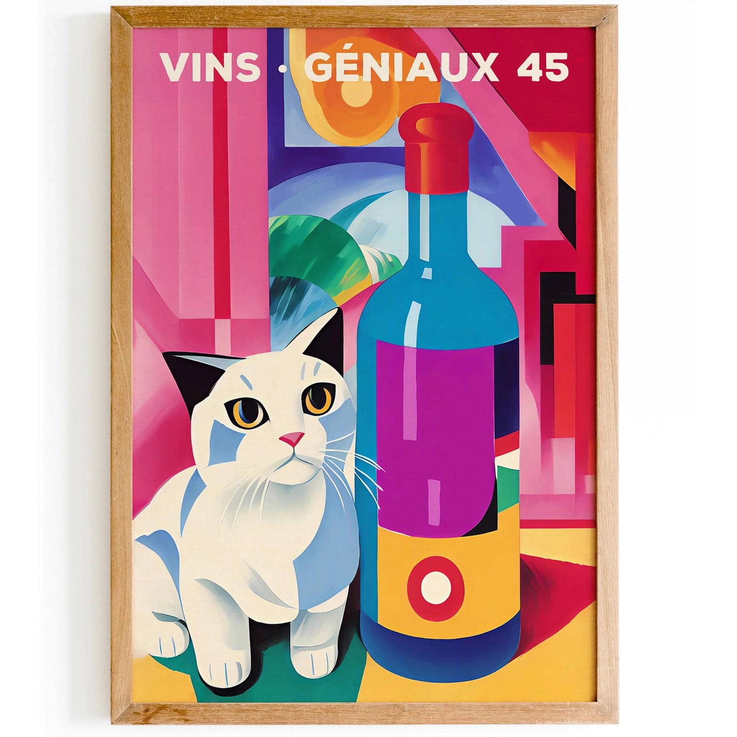 Colorful Retro Wine Cat Poster - HypeSheriff