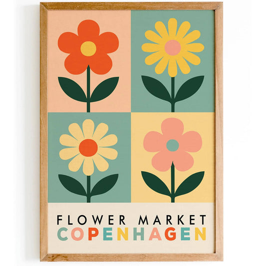 Copenhagen Flower Market - Colorful Retro Floral Art Print