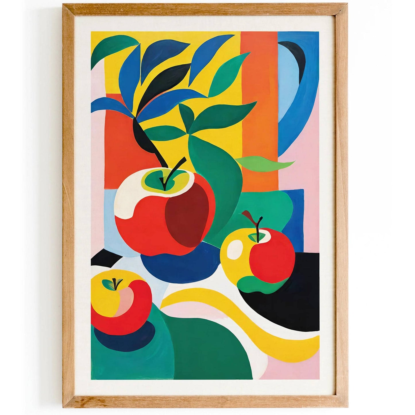 Modern Colorful Apple and Leaf Design Art Poster - Kitchen Wall Decor - HypeSheriff