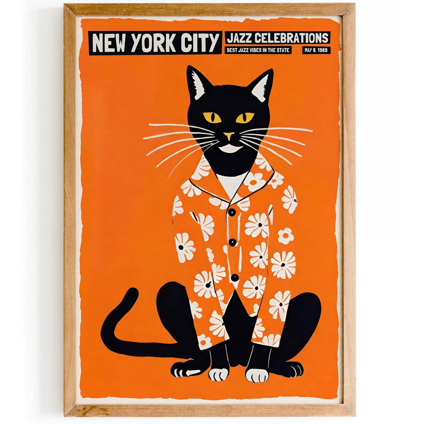Jazz Celebrations with Cute Cat Orange Wall Art - HypeSheriff