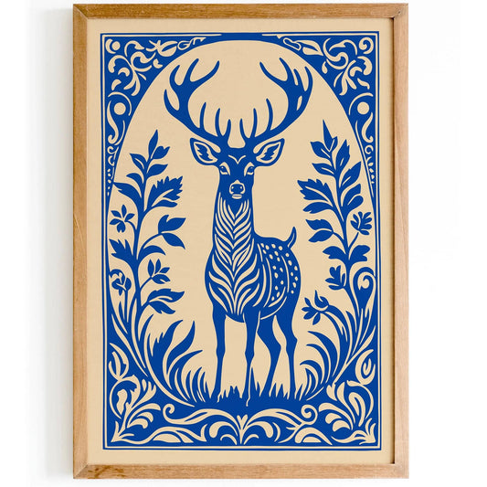 Blue Victorian Reindeer Animal Poster