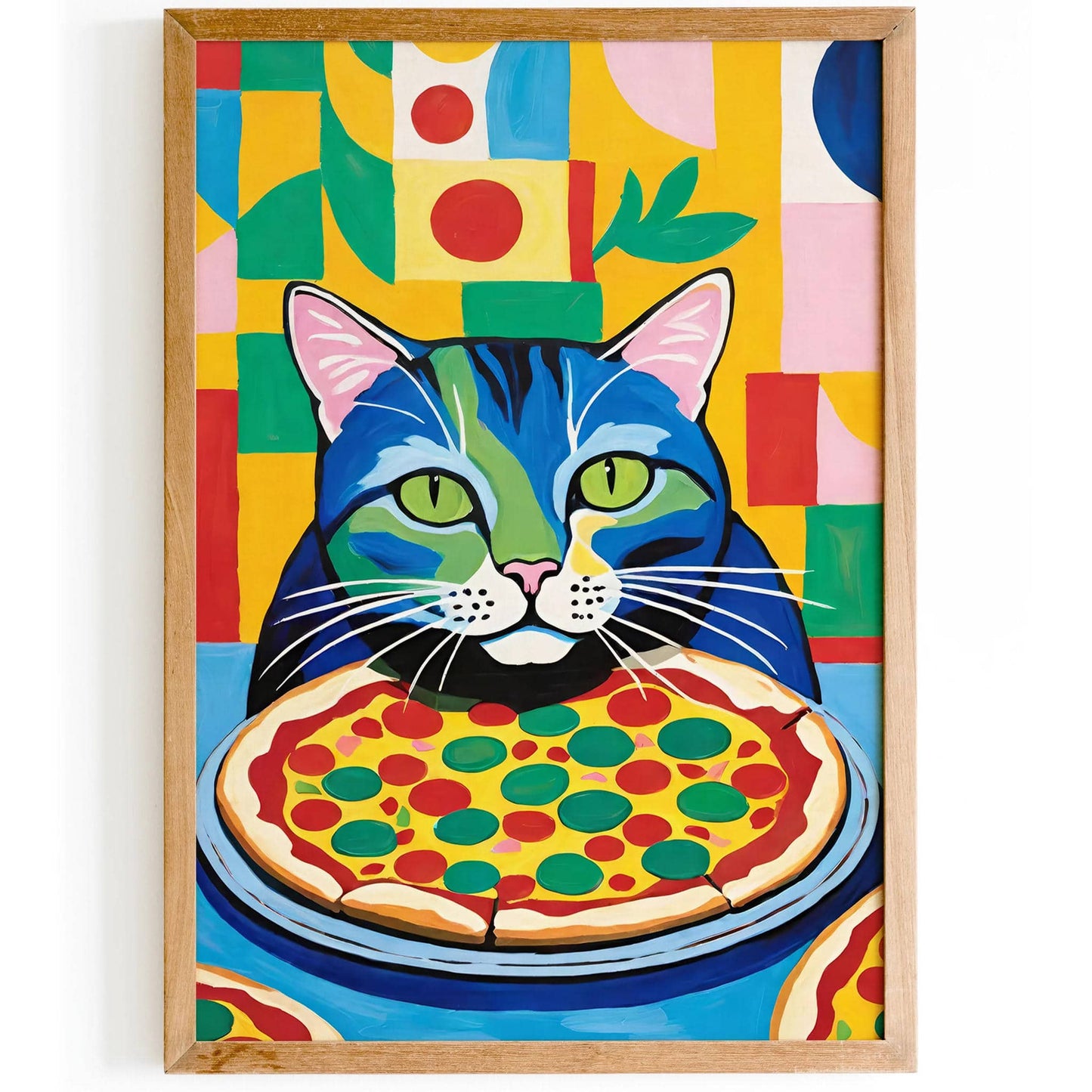 Colorful Cat Pizza Lover Art Print - HypeSheriff