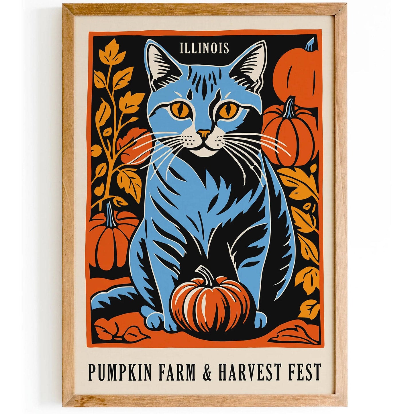 Pumpkin Farm Poster with Blue Cat - HypeSheriff