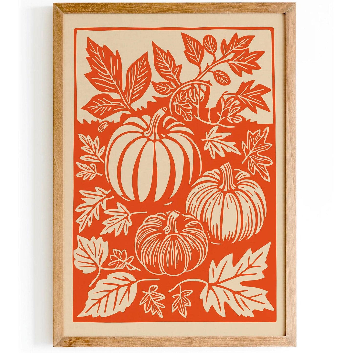 Orange Pumpkins Linocut Wall Art - HypeSheriff