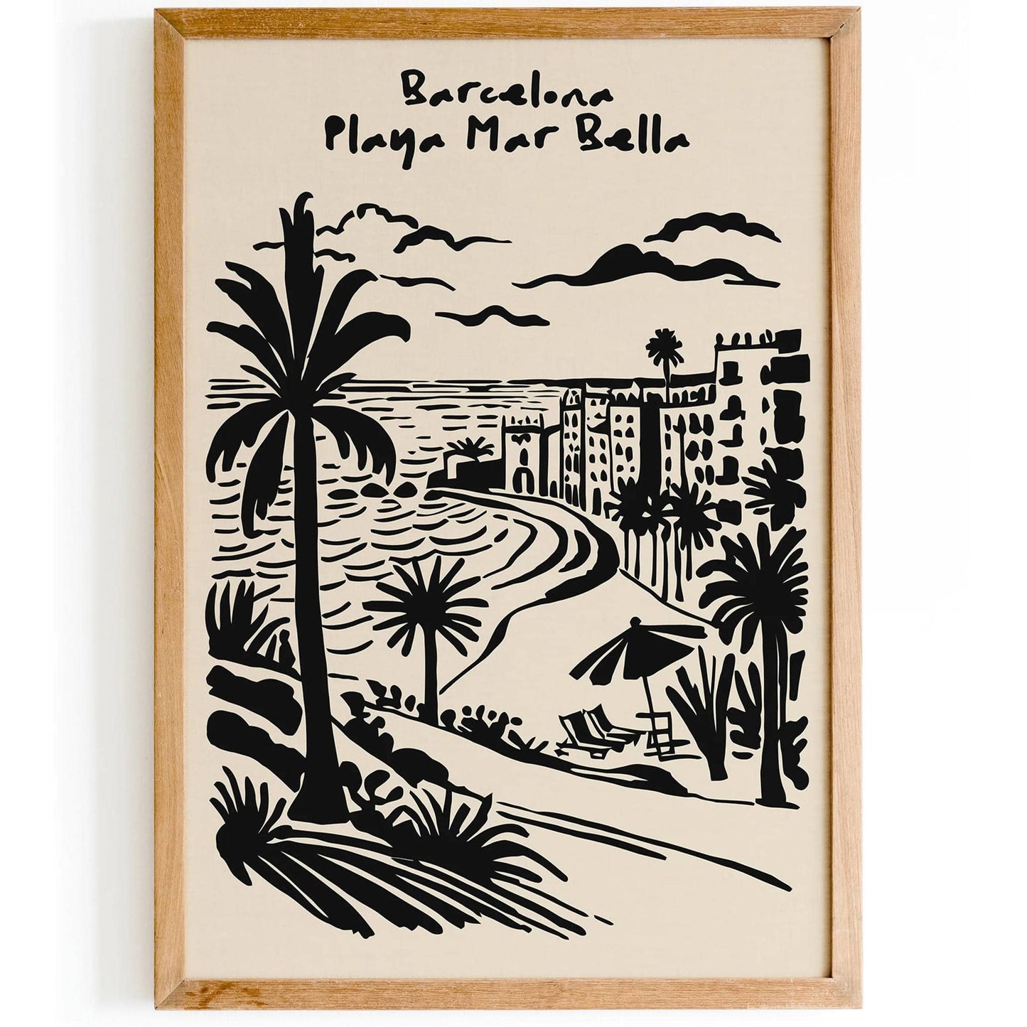 Playa Mar Bella Barcelona Travel Poster