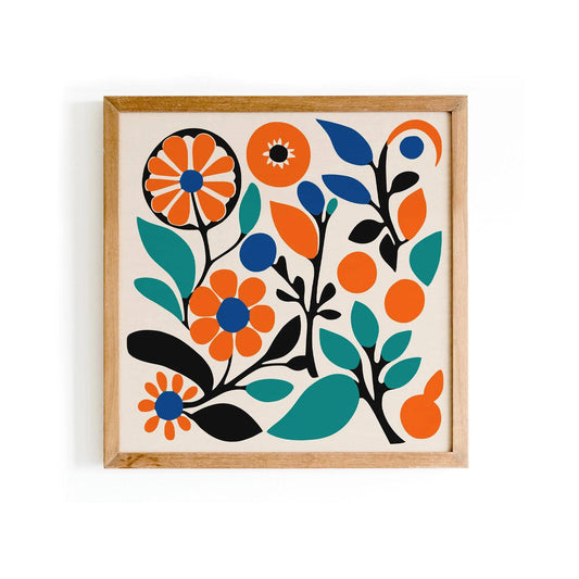 Colorful Retro Floral Art Print – Square Wall Decor