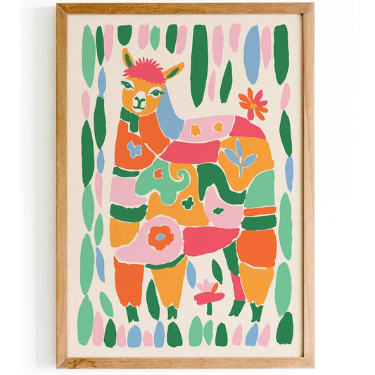 Colorful Alpaca Poster Kids Room Wall Decor