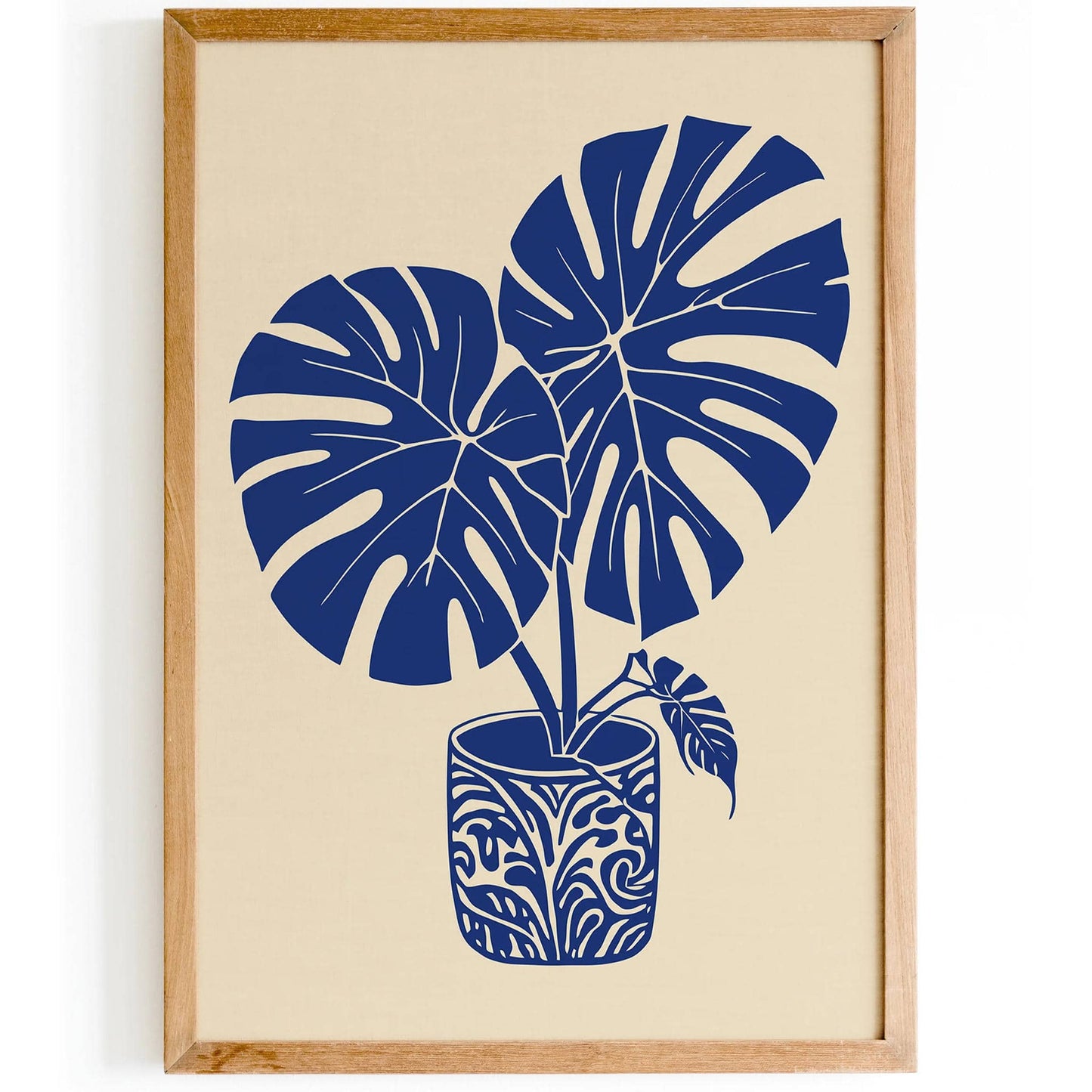Blue Monstera Leaves Art Print