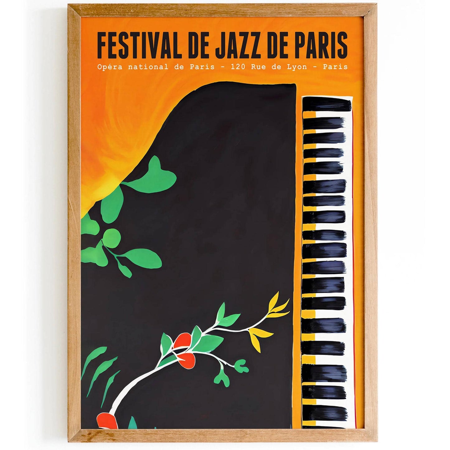Paris Jazz Festival Poster - Grand Piano Yellow Wall Art - HypeSheriff