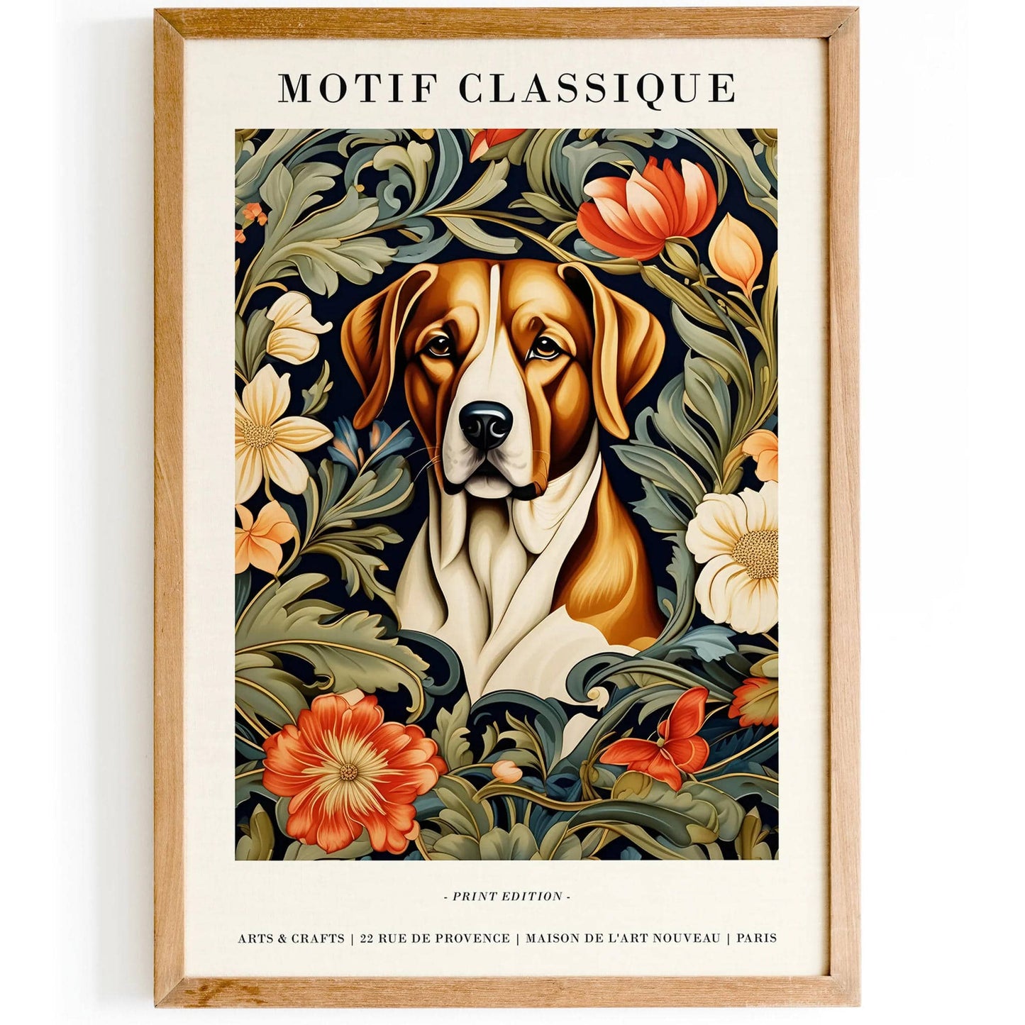 Classic French Motif Dog & Floral Art Print - HypeSheriff