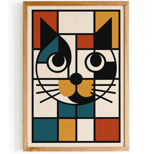 Retro Bauhaus Cat Portrait Art Print