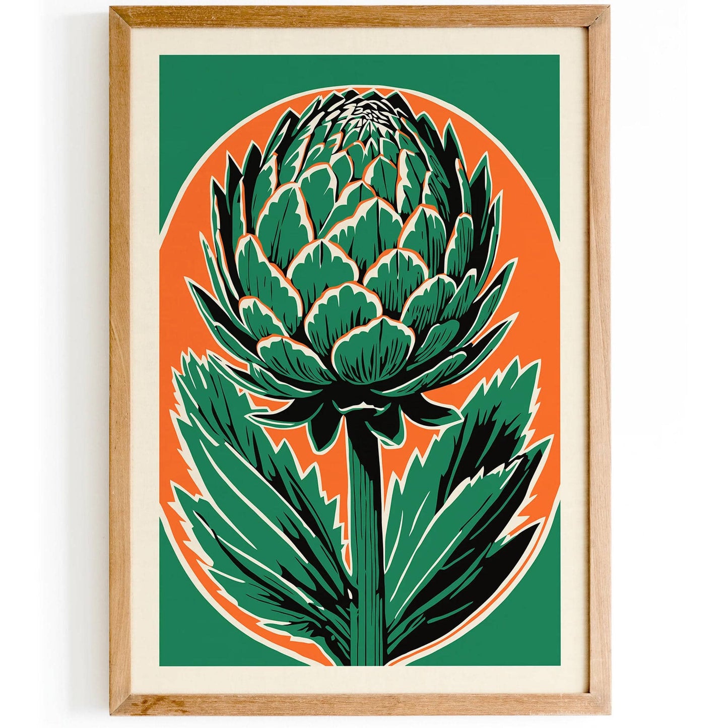 Green Vintage Artichoke Art - Linocut Design - HypeSheriff