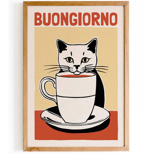 Buongiorno Cat Coffee Poster