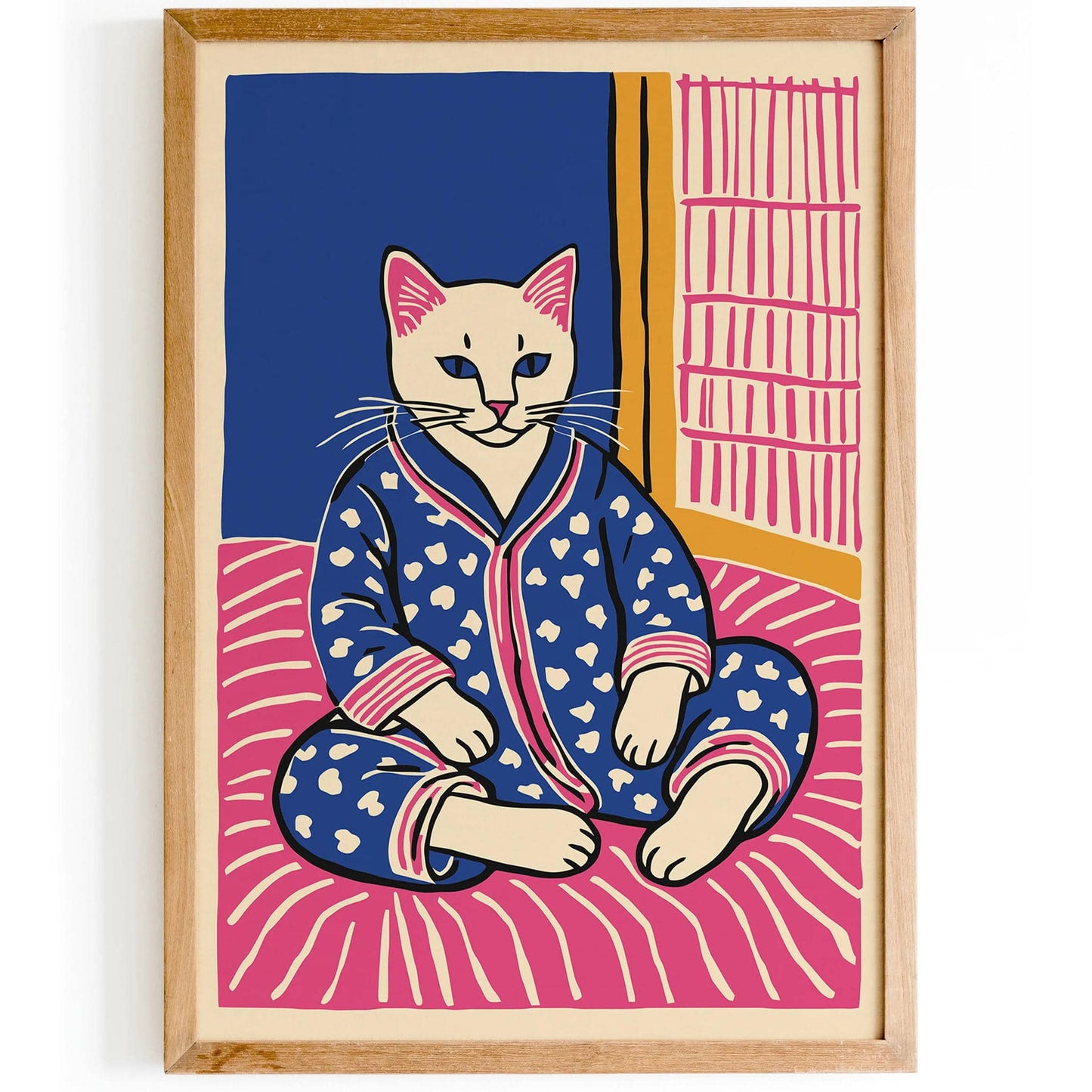 Cat in Pyjamas Bedroom Art Print - HypeSheriff